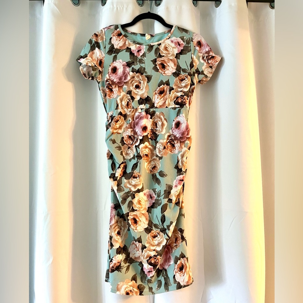 Pinkblush Maternity Teal Floral Above Knee Mini Dress S